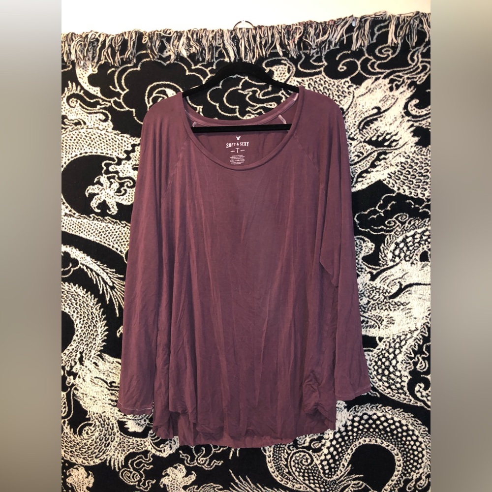 American Eagle Long Sleeve Plum Soft & Sexy Shirt